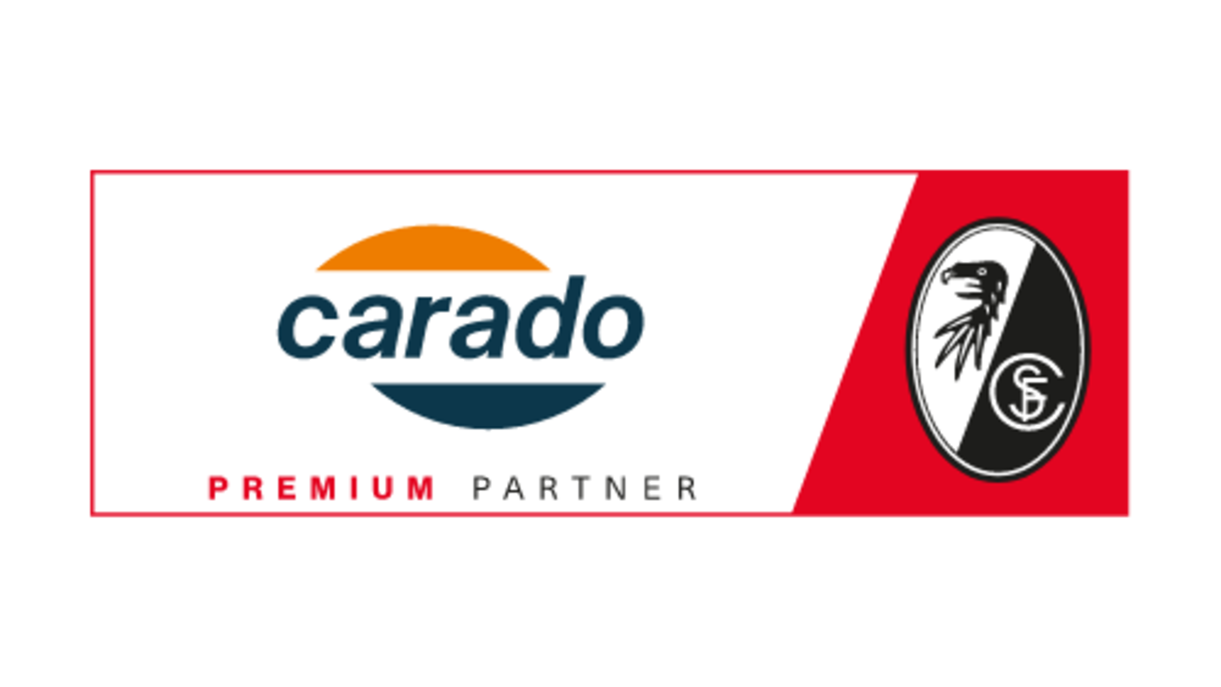 Carado Premium Partner logo on a white and red background with Carado lettering and the round Erwin Hymer Group emblem