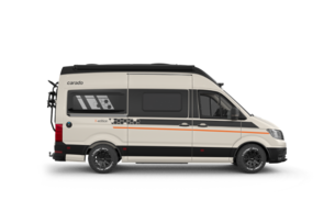 Carado camper van in side view with pop-up roof and X-edition design