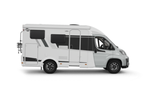 Carado motorhome, side view of a white low-profile model on a transparent background