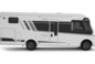 Carado motorhome, side view of a white integrated motorhome on a cut-out background