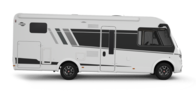 Carado motorhome, side view of a white integrated motorhome on a cut-out background